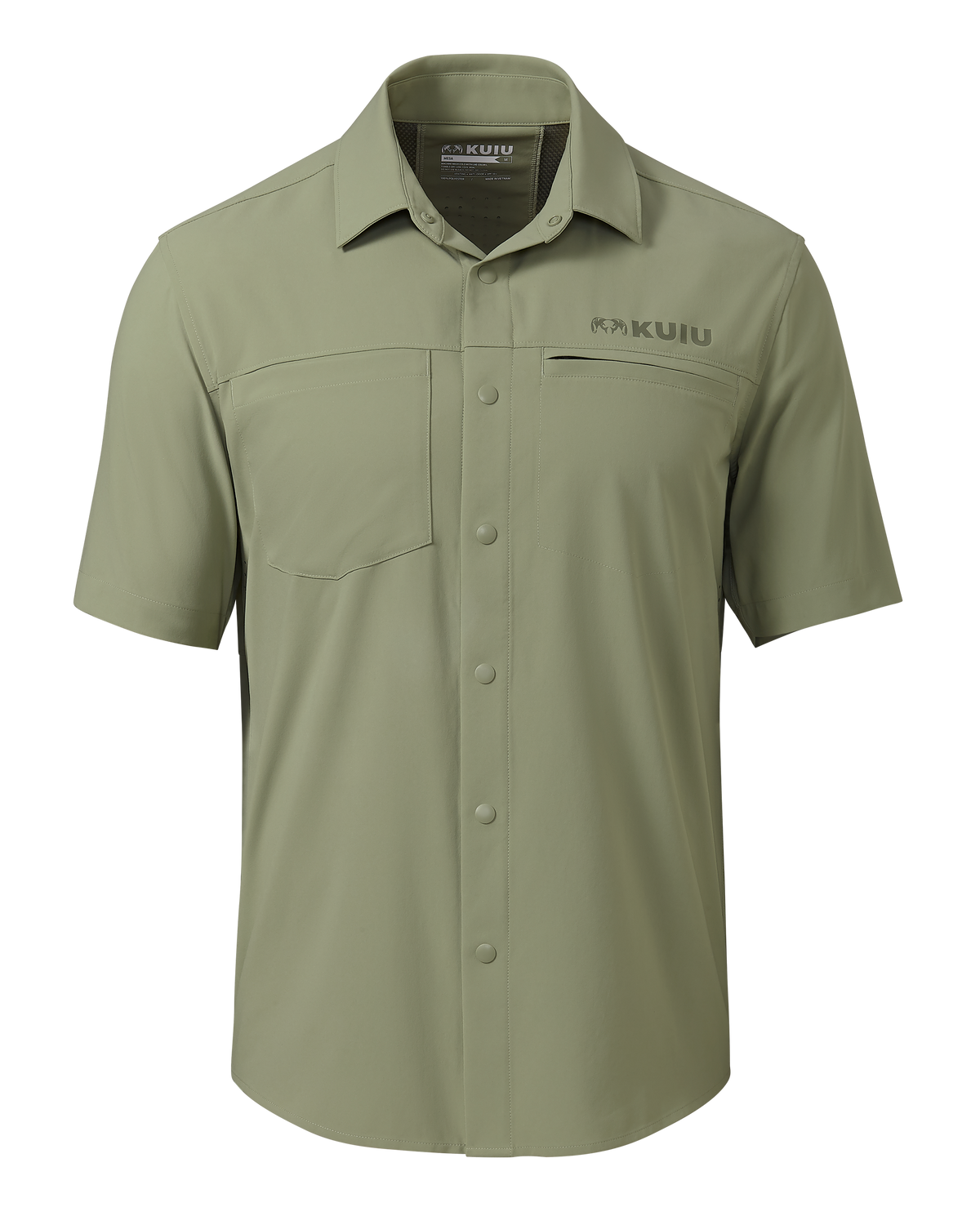 Front of Mesa Vented Short Sleeve Snap Shirt in Buckbrush