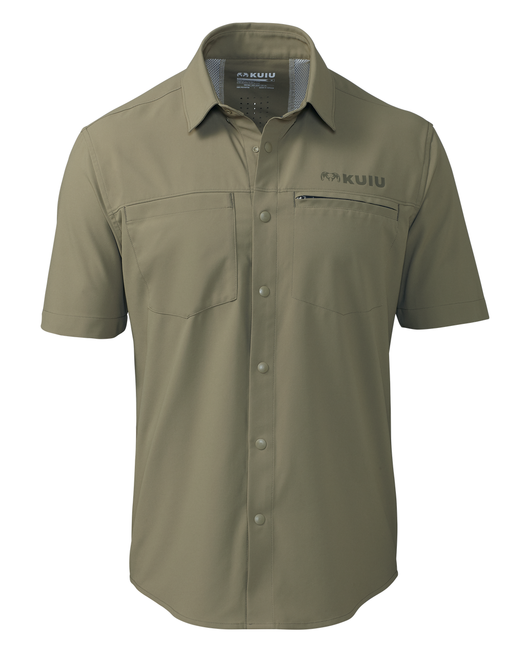 Front of Mesa Vented Short Sleeve Snap Shirt in Khaki Color