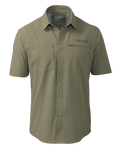 Front of Mesa Vented Short Sleeve Snap Shirt in Khaki Color