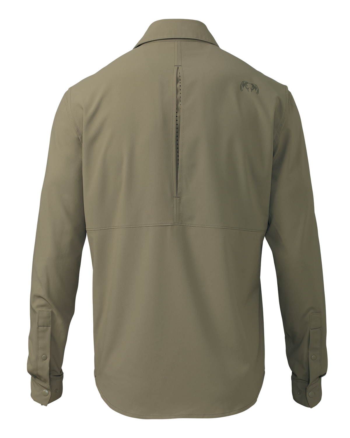 Back of Mesa Vented Long Sleeve Snap Shirt in Khaki Color