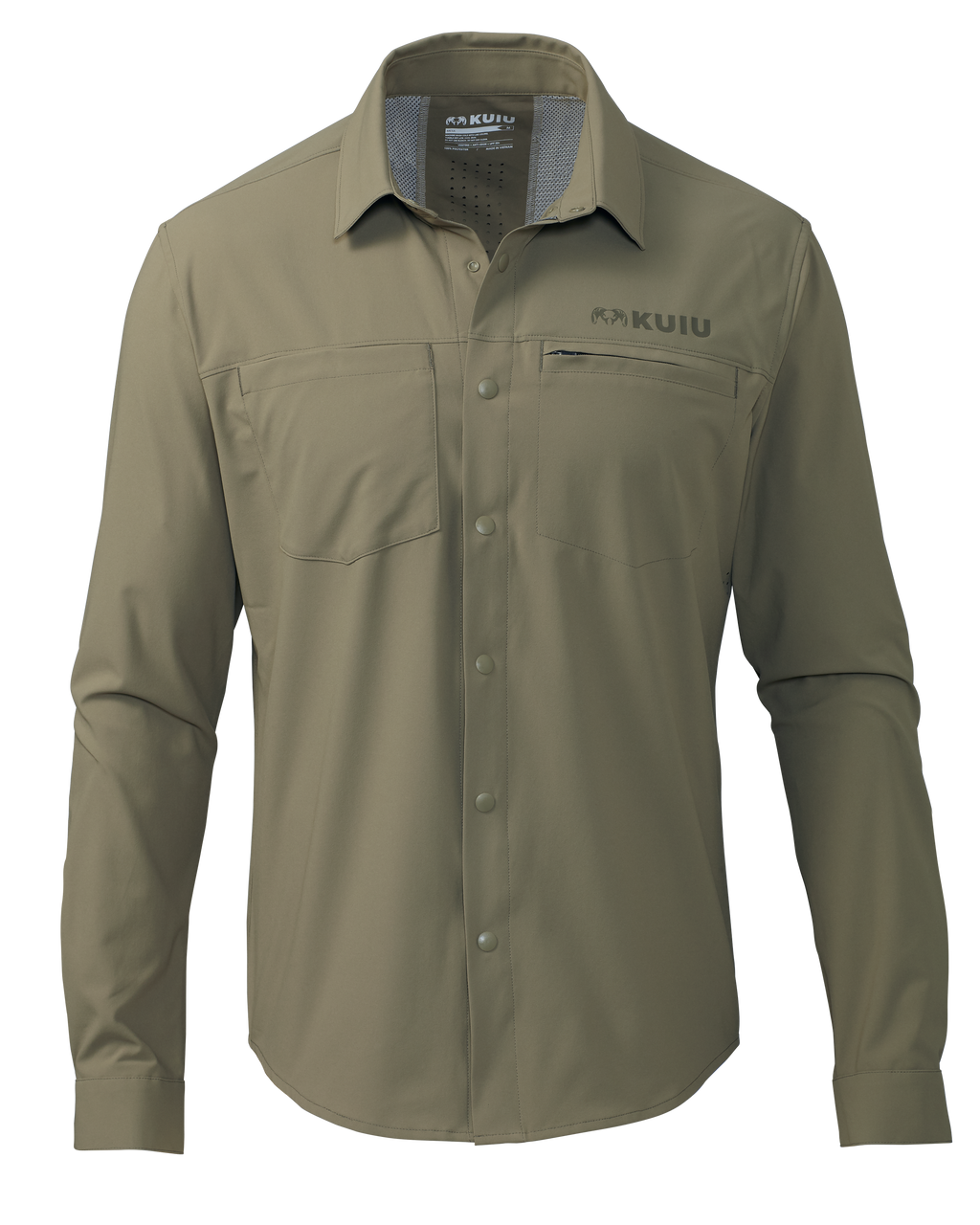 Front of Mesa Vented Long Sleeve Snap Shirt in Khaki Color