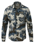 Front of Mesa Vented Long Sleeve Snap Shirt in Vias Camouflage