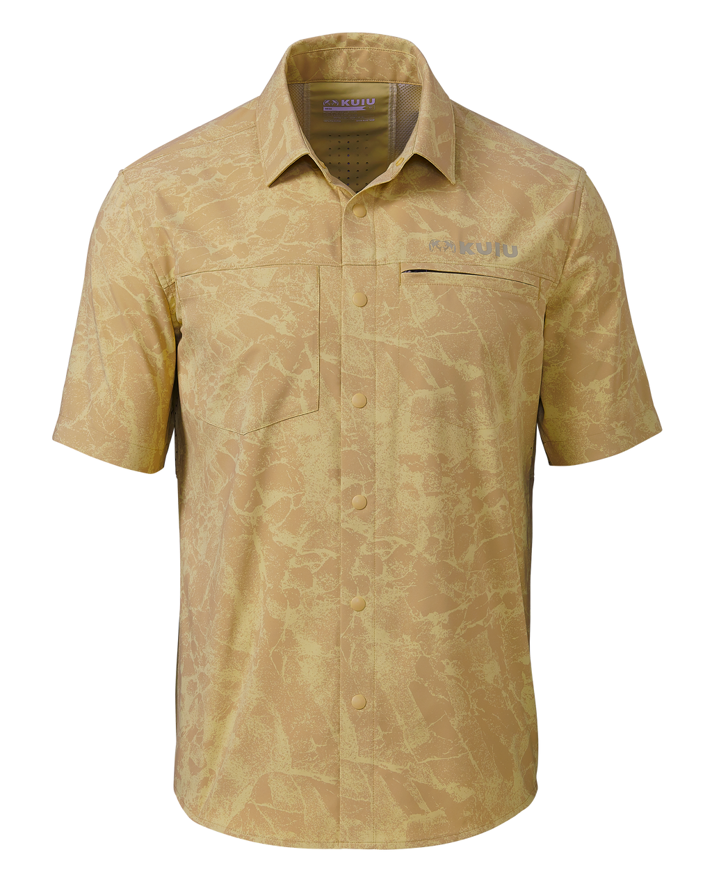Front of Mesa Vented SS Snap Shirt in Dune Gritstone