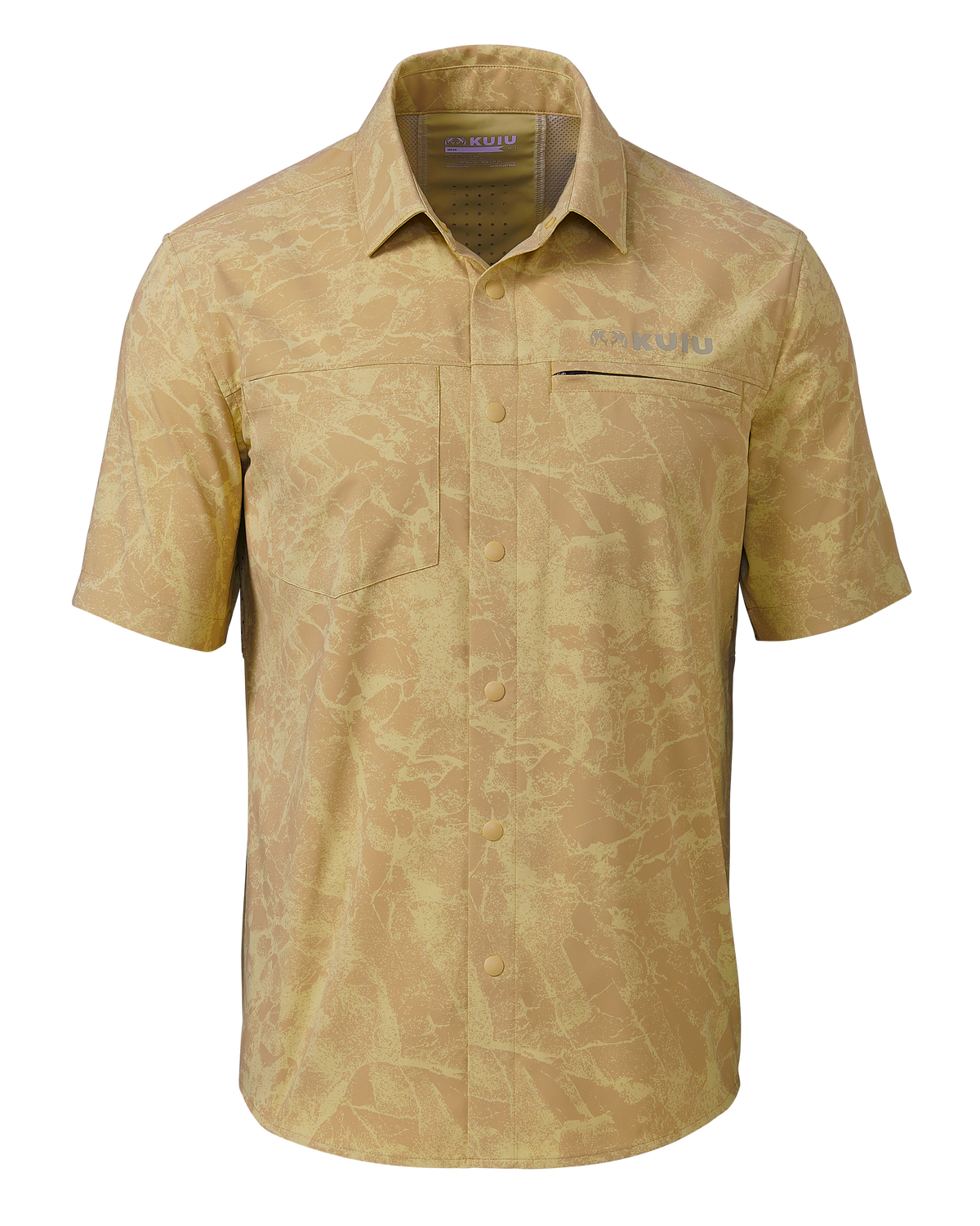 Front of Mesa Vented SS Snap Shirt in Dune Gritstone