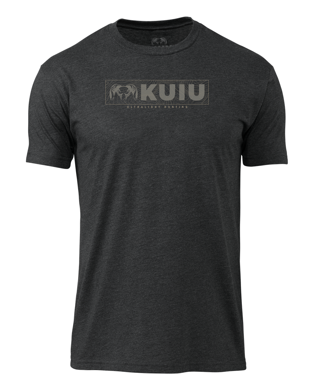 Front of KUIU Topo Block Logo T-Shirt in Charcoal Grey