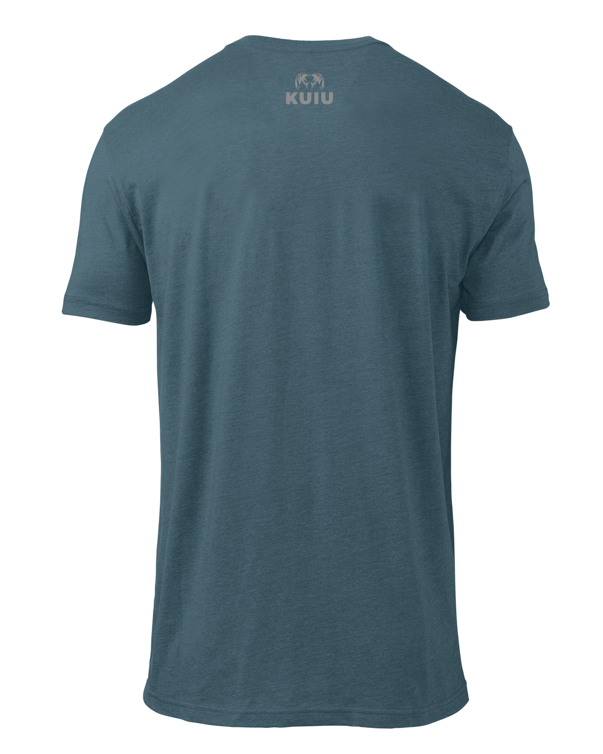 Back of KUIU Topo Block Logo T-Shirt in Indigo Blue
