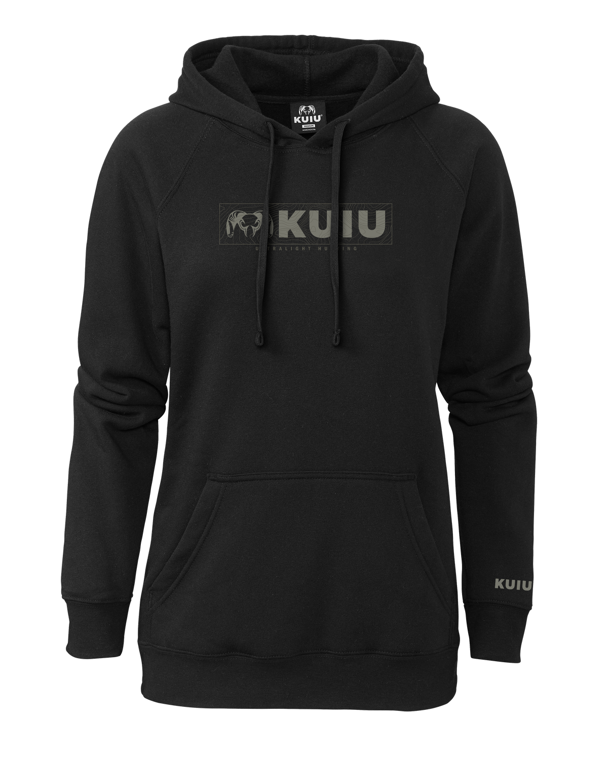 Front of Women's Topo Block Logo Hoodie in Black
