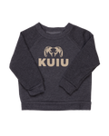 Front of Toddler Stacked Logo Crewneck Sweatshirt in Charcoal Gray with Khaki Color Logo