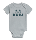 Front of KUIU Stacked Logo Baby One-Piece in Mist Blue
