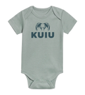 Front of KUIU Stacked Logo Baby One-Piece in Tide Blue
