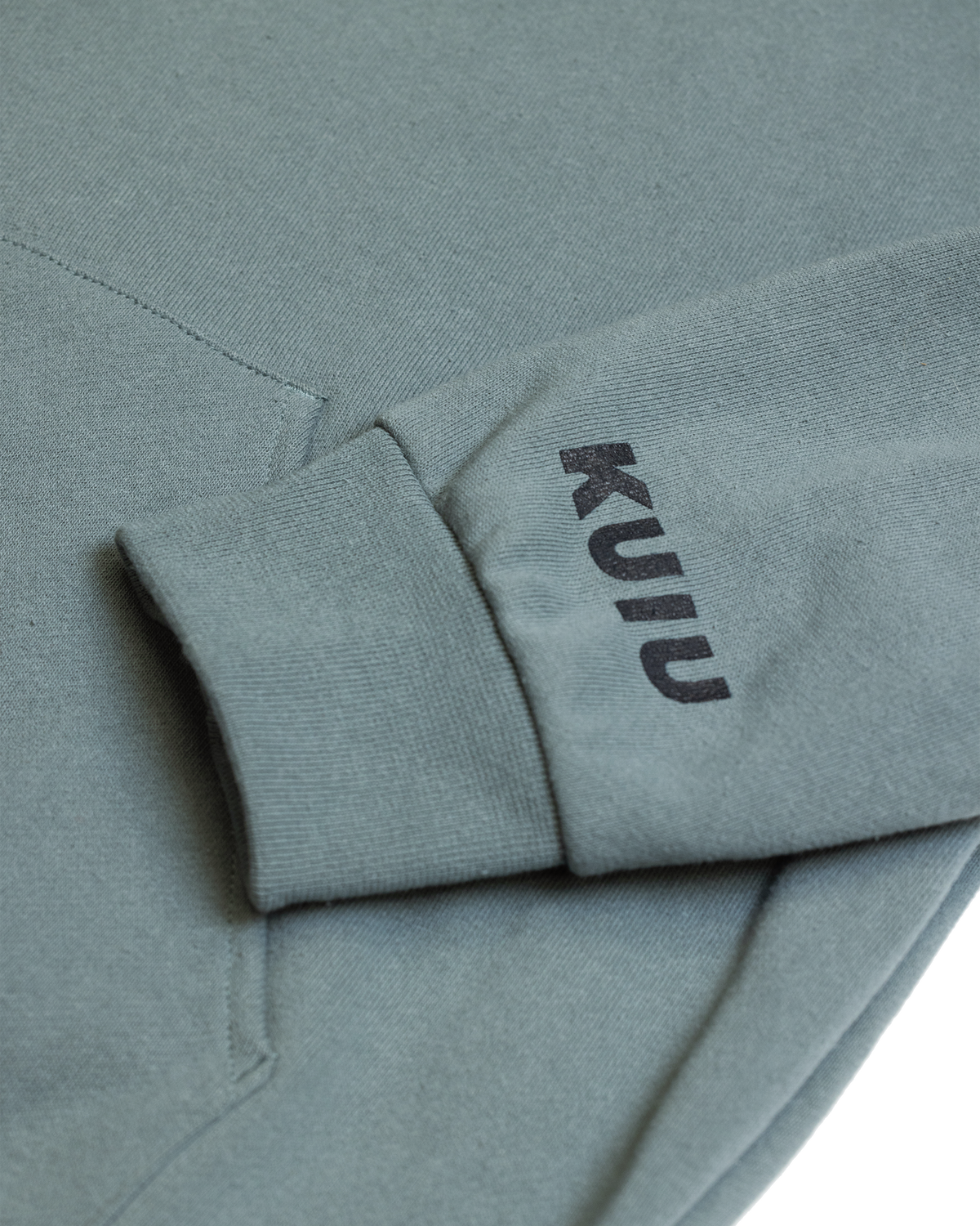 Workgrade Heavyweight Hoodie in Blue, Highlighting KUIU logo on bottom left sleeve