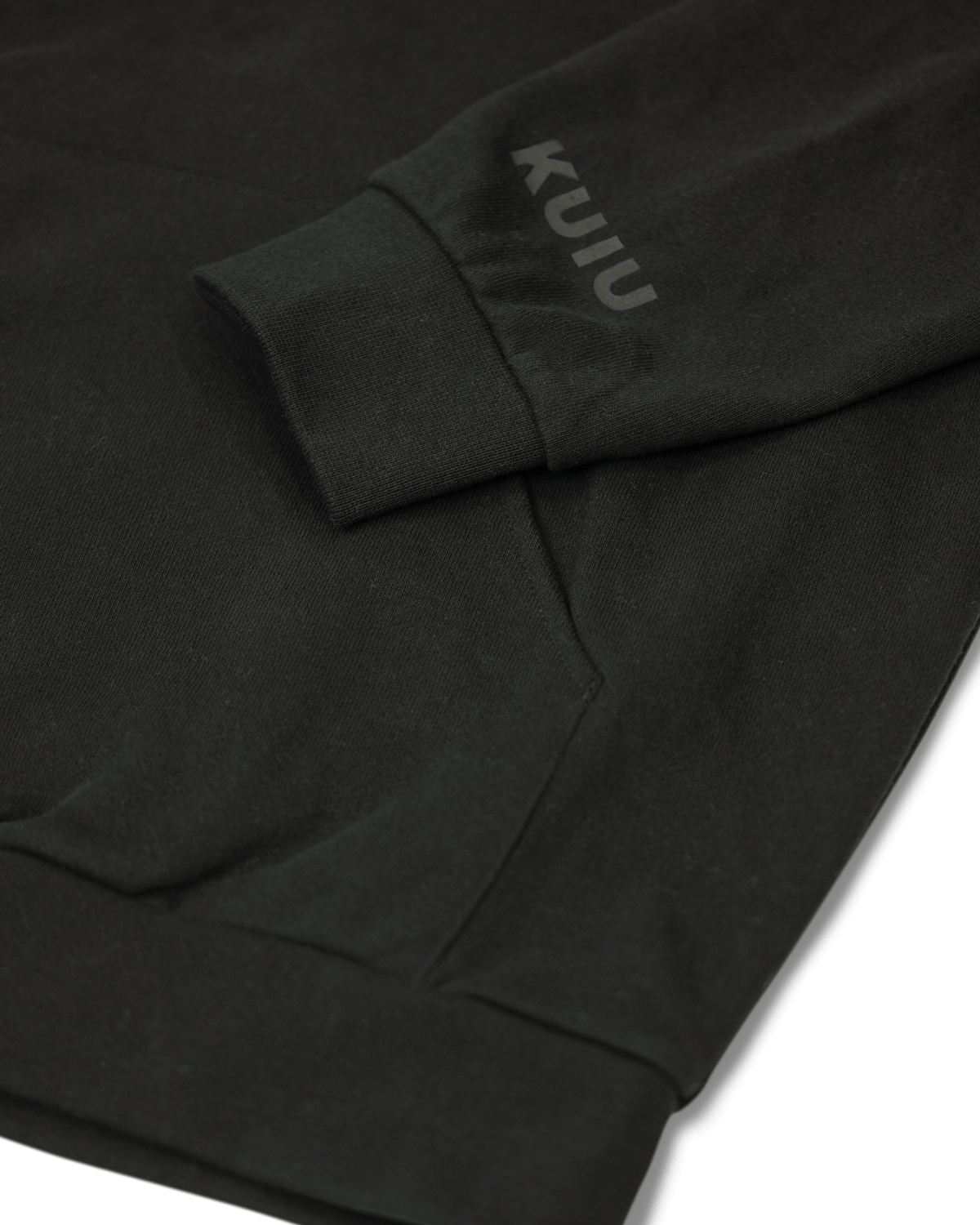 Workgrade Heavyweight Hoodie in Black, Highlighting KUIU logo on bottom left sleeve