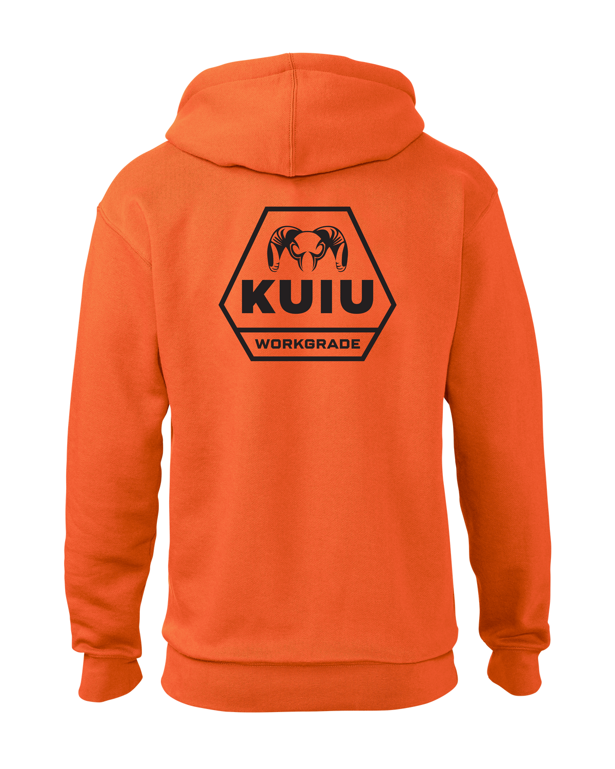 Back of KUIU Workgrade Signal Hoodie in Safety Orange