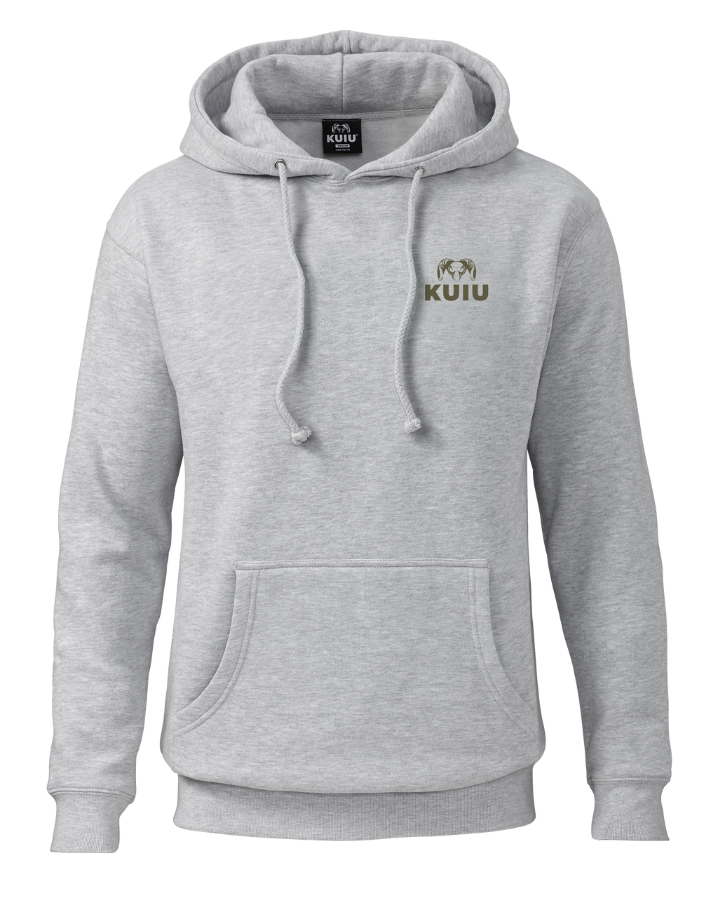 Front of KUIU Valo Upland Hoodie in Heather Grey