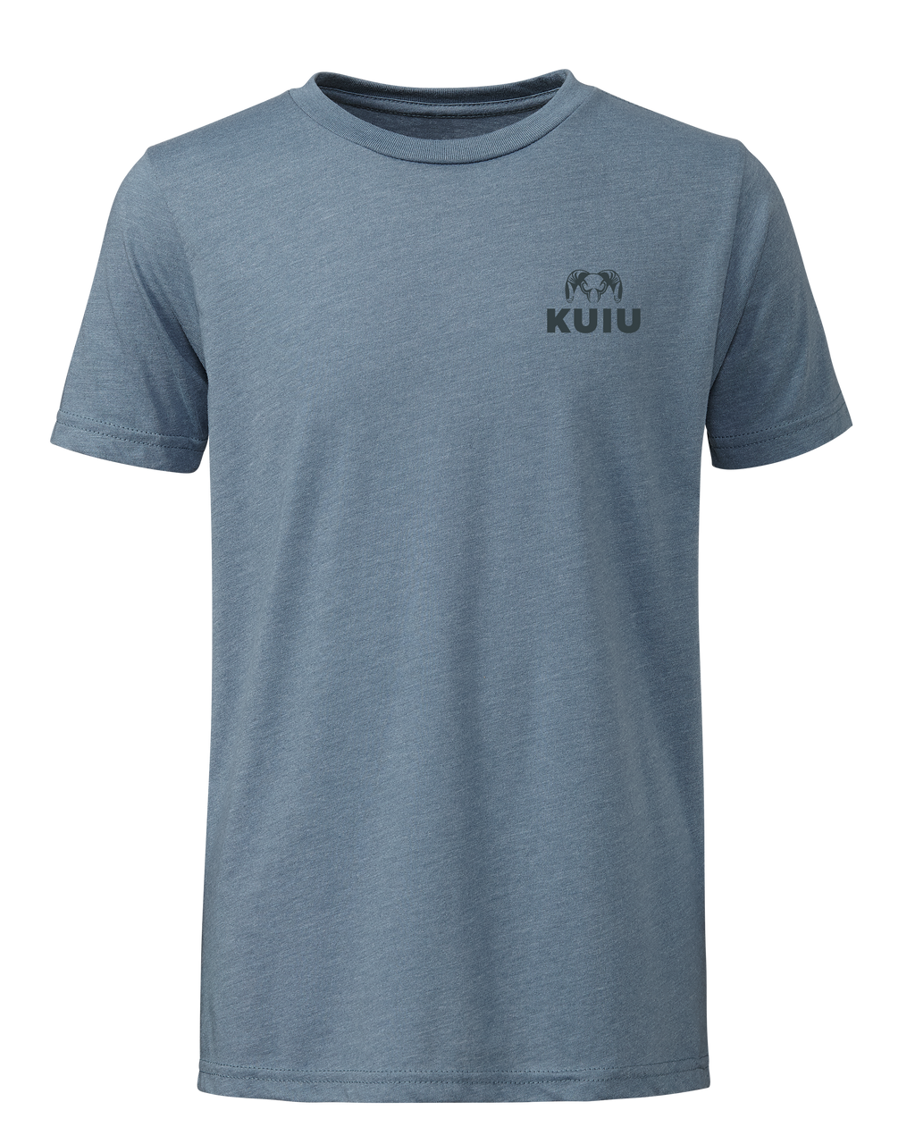 Front of KUIU Youth Topo Back Logo T-Shirt in Heather Slate Blue