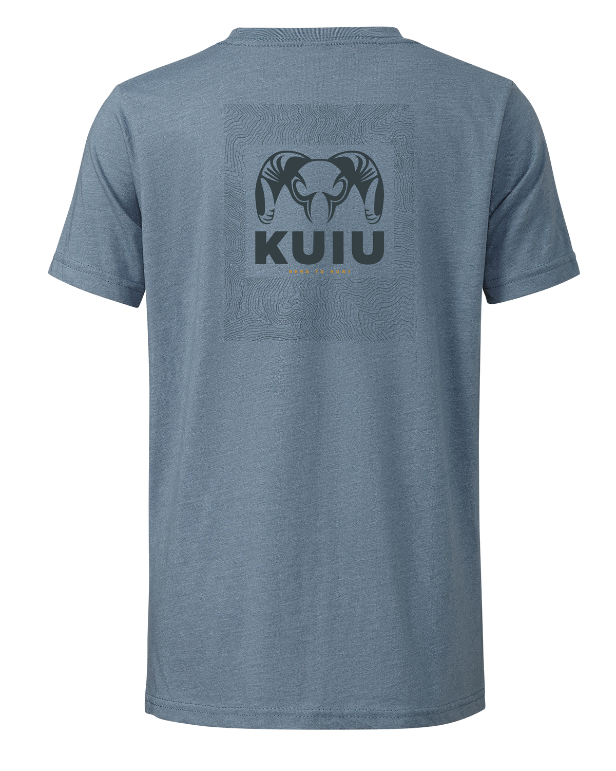 Back of KUIU Youth Topo Back Logo T-Shirt in Heather Slate Blue