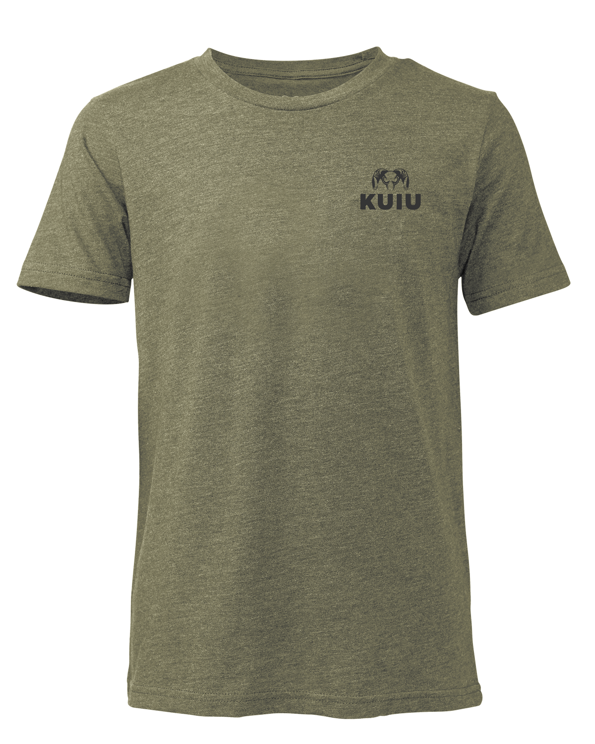 Front of KUIU Youth Topo Back Logo T-Shirt in Military Green