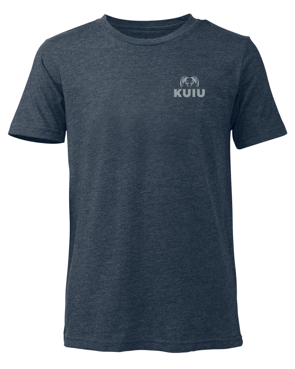Front of KUIU Youth Topo Back Logo T-Shirt in Midnight Navy Blue