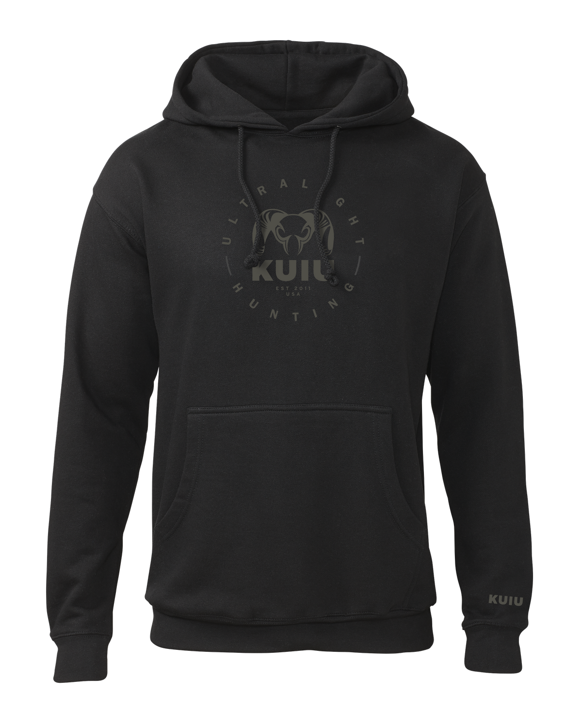 Front of KUIU Ultralight Hunting Circle Hoodie in Black