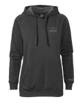 Front of KUIU Women's Stacked Chest Logo Hoodie in Charcoal