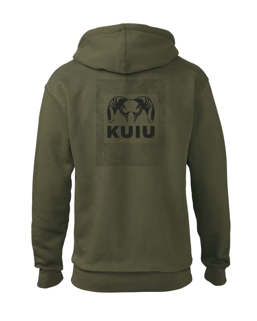 Back of KUIU Topo Back Logo Hoodie in Army Green