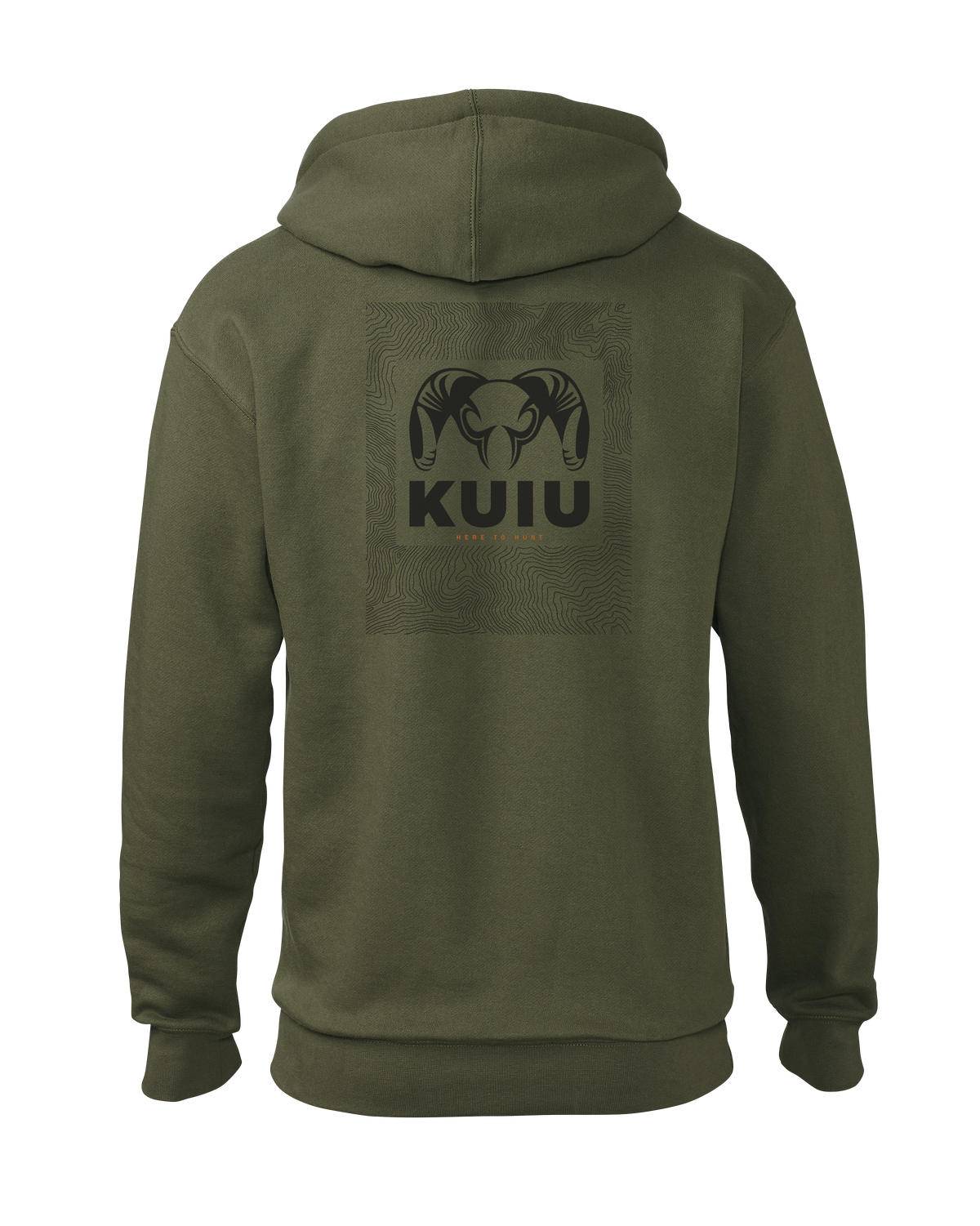 Back of KUIU Topo Back Logo Hoodie in Army Green