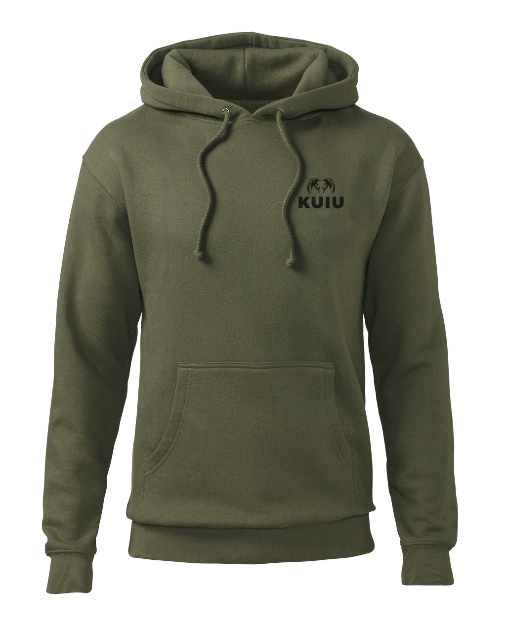 Front of KUIU Topo Back Logo Hoodie in Army Green