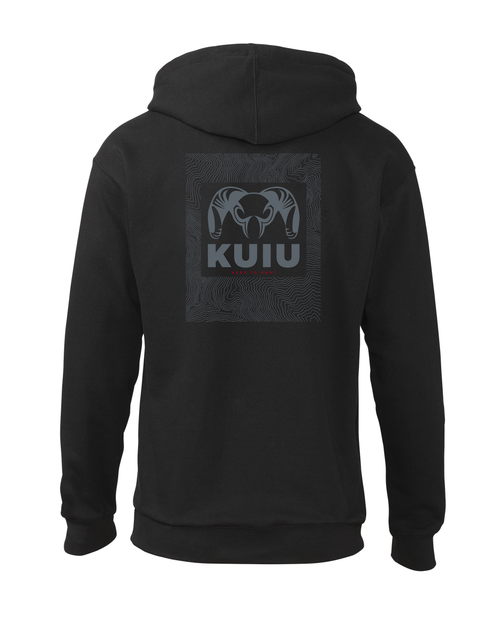 Back of KUIU Topo Back Logo Hoodie in Black