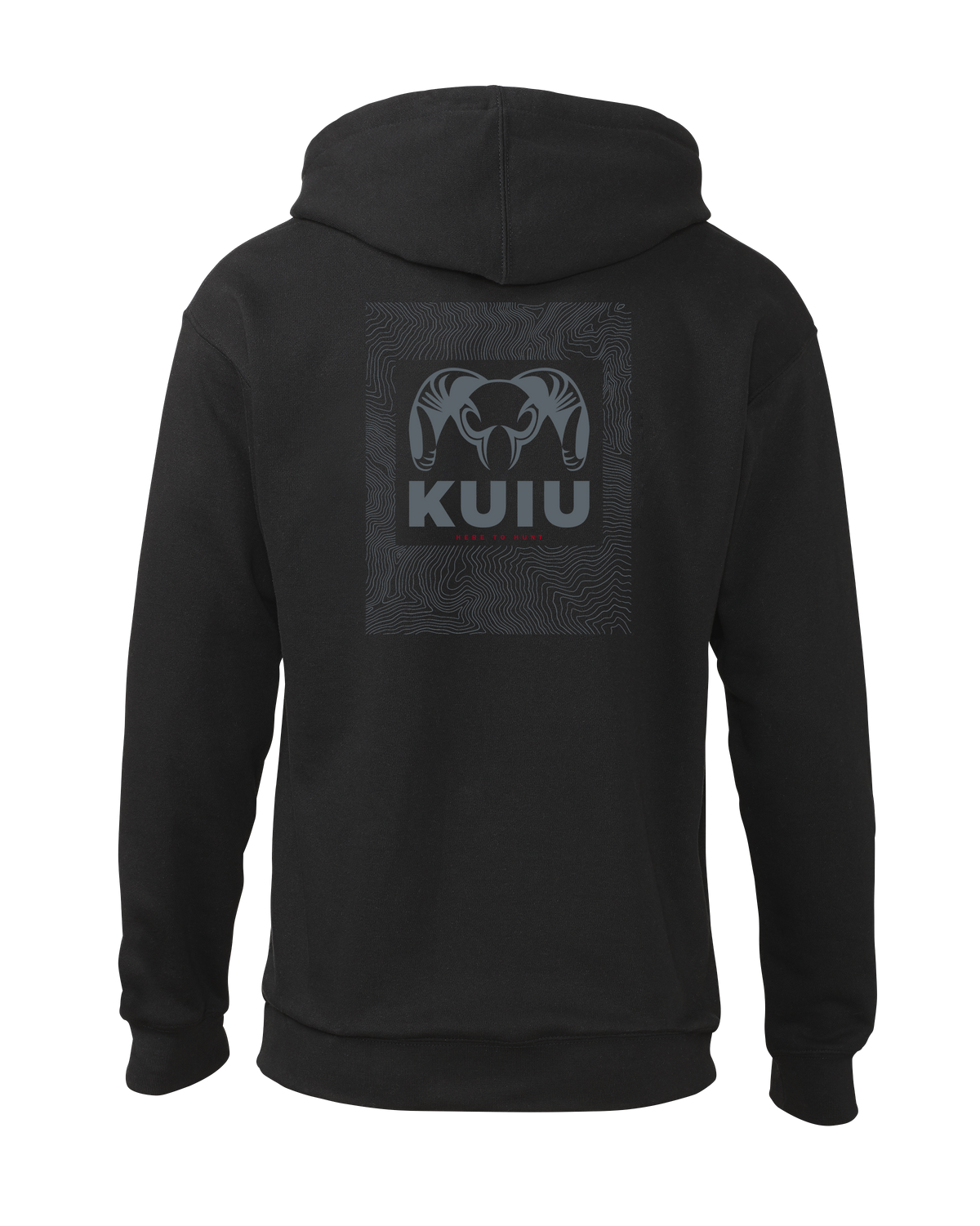 Back of KUIU Topo Back Logo Hoodie in Black