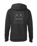 Back of KUIU Topo Back Logo Hoodie in Charcoal Grey