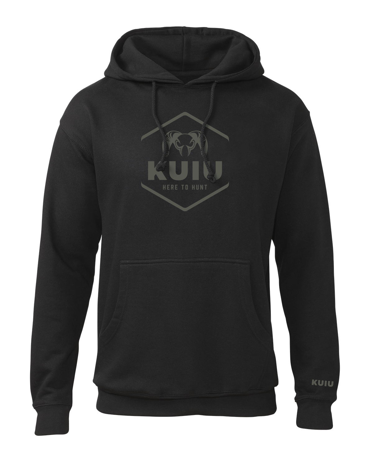 Front of KUIU Stacked Here to Hunt Hoodie in Black