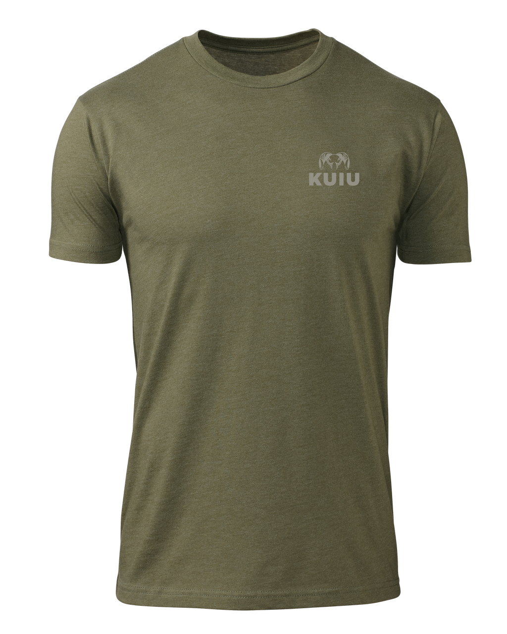 Front of KUIU Vertical Flag Logo T-Shirt in Military Green