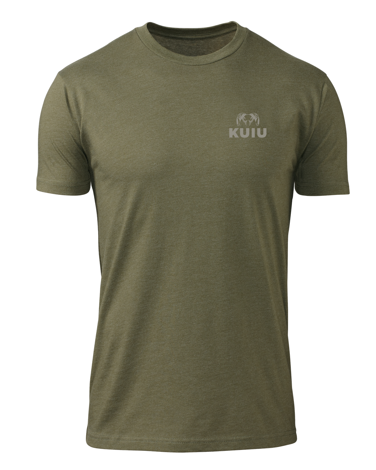 Front of KUIU Vertical Flag Logo T-Shirt in Military Green