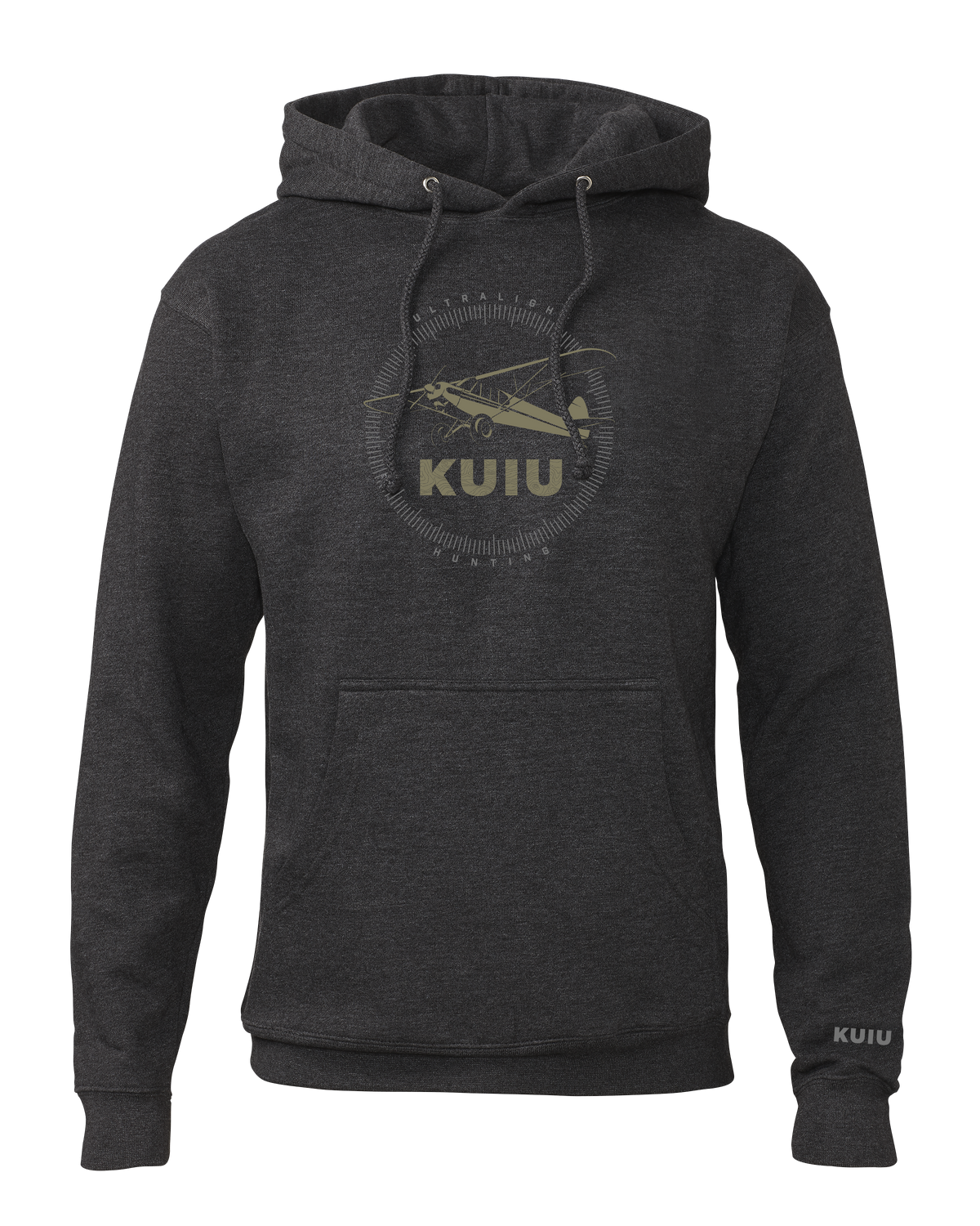Front of KUIU Super Cub Logo Hoodie in Charcoal Grey