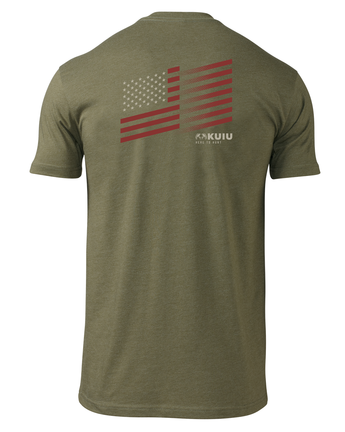 Back of KUIU Retro Flag Fade T-Shirt in Military Green