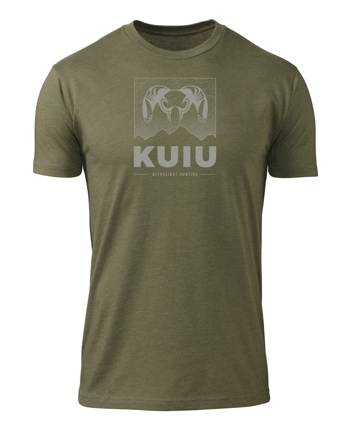 Front of KUIU Topo Mountain T-Shirt in Military Green