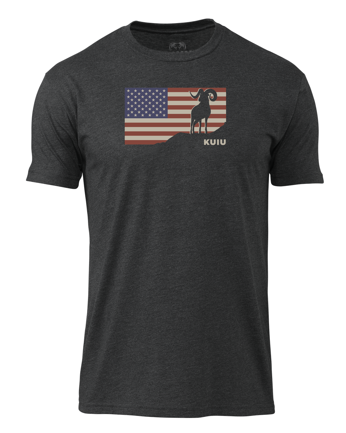 Front of KUIU Ram Flag T-Shirt in Charcoal Grey