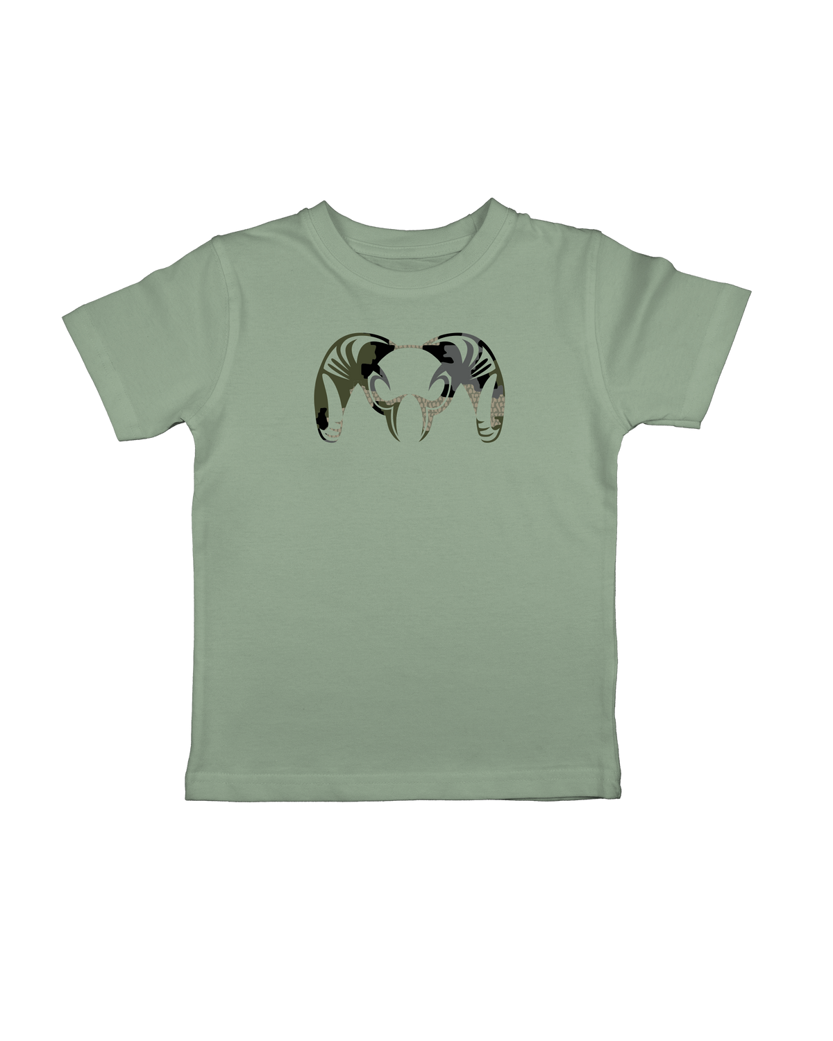 Front of Toddler Verde Big Ram T-Shirt in Thyme Green