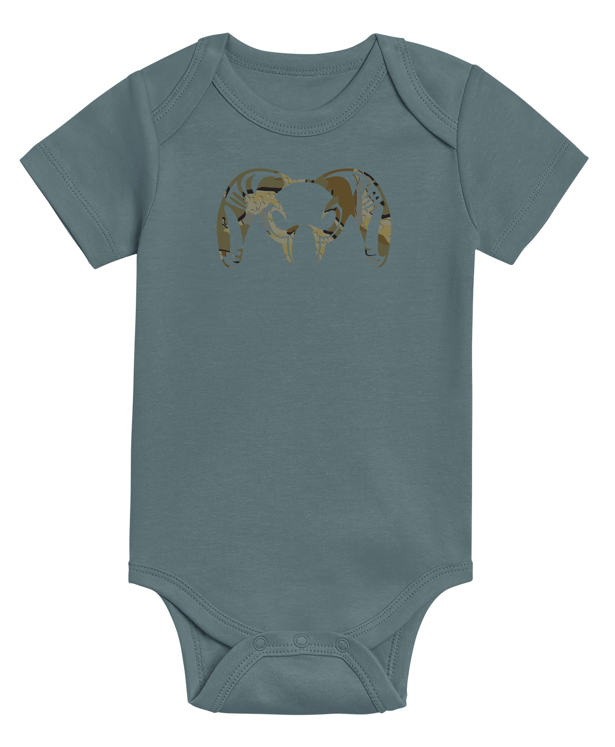 Front of KUIU Valo Ram Baby One-Piece in Harbor Blue