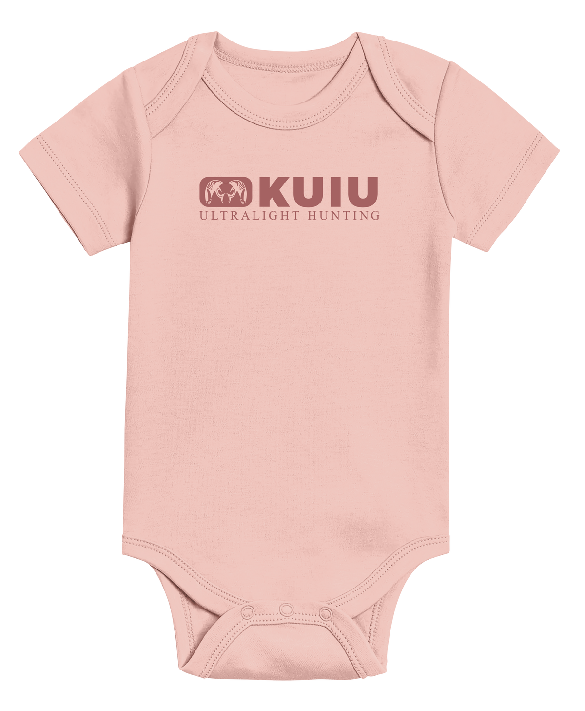Front of KUIU Block Logo Baby One-Piece in Ballet Pink