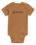 Front of KUIU Block Logo Baby One-Piece in Chai Brown