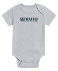 Front of KUIU Block Logo Baby One-Piece in Heather Grey