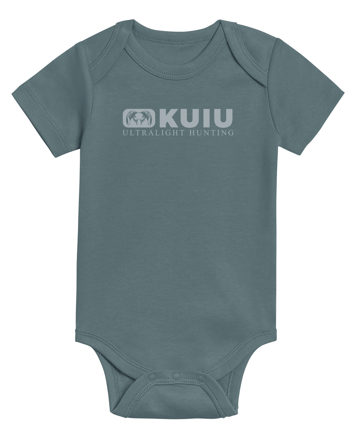 Front of KUIU Block Logo Baby One-Piece in Harbor Blue