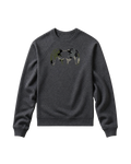 Front of Toddler Camo Big Ram Crewneck Sweatshirt in Heather Grey with Verde camouflage ram logo.