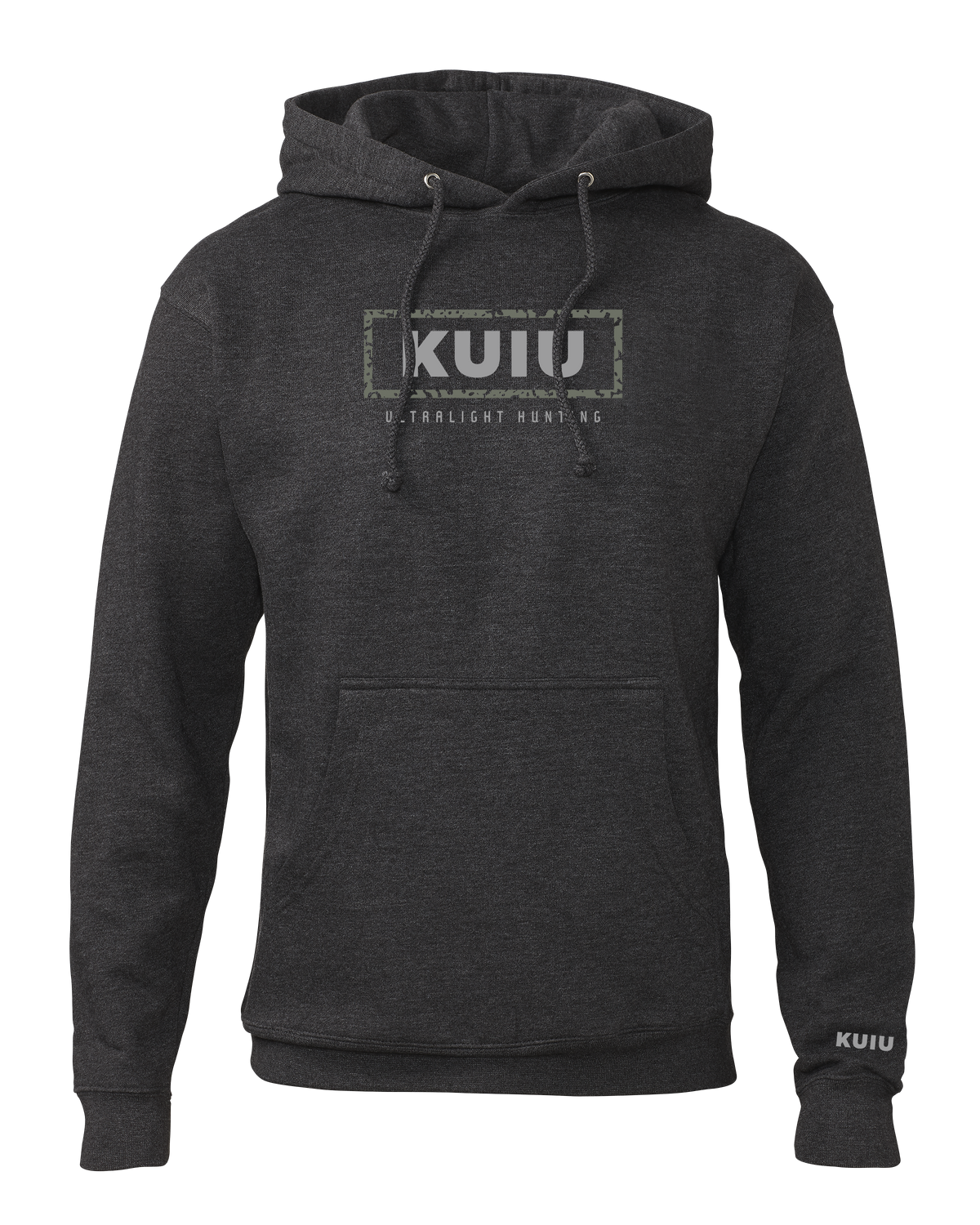 Front of KUIU Box Logo Hoodie in Charcoal Grey