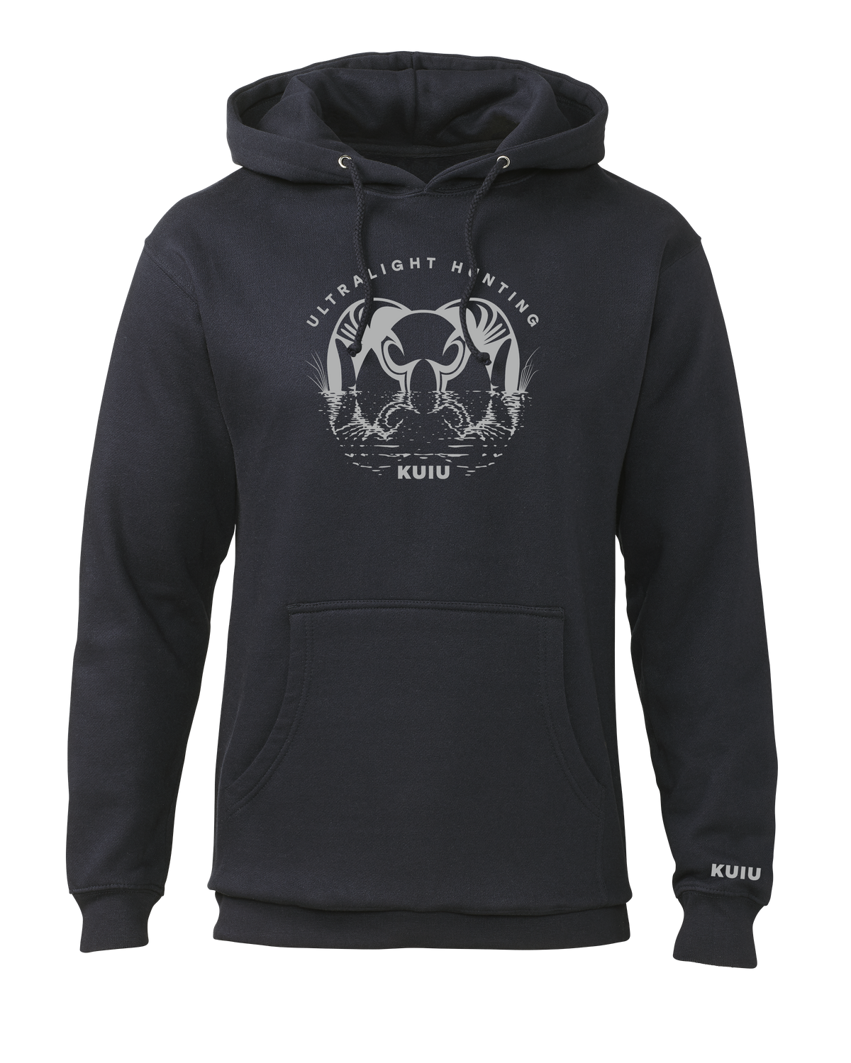 Front of KUIU Waterway Hoodie in Navy Blue