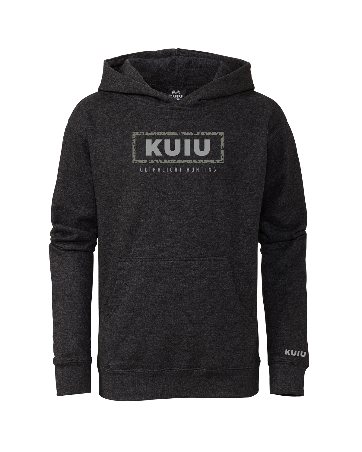 Front of Youth Box Logo Hoodie in Charcoal Grey