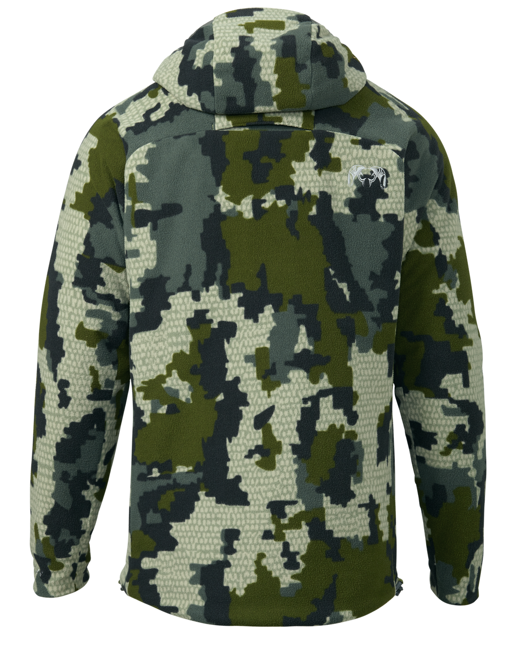 Back of KUIU Proximity Hooded Insulated Jacket in Verde Camouflage