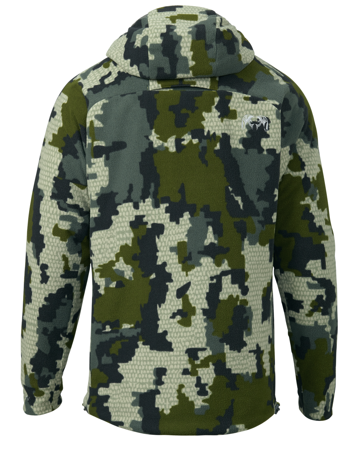 Back of KUIU Proximity Hooded Insulated Jacket in Verde Camouflage