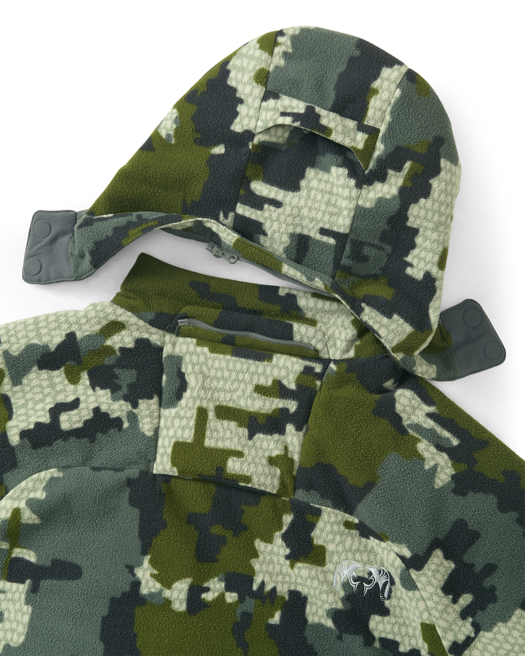 Back view of detached hood on the Proximity Hooded Insulated Jacket in Verde Camouflage